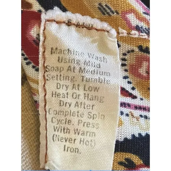 Vintage 1980s Paisley Midi Dress Boho Floral Long Sleeve Back Sash Tie - Picture 3 of 10